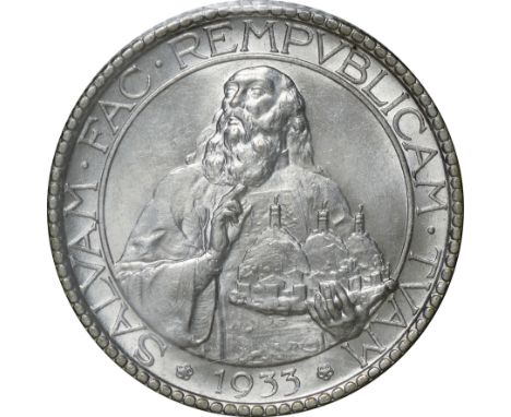 ｻﾝﾏﾘﾉ (San Marino) / 通常＜聖者とﾓｽｸ図＞ 20ﾘﾚ銀貨 1933年(R) KM11 / 未使用 / 20 Lire Silver / UNC / 15.00g / 35.50mm / .800