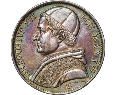 ﾊﾞﾁｶﾝ教皇領 (Papal States) / ｸﾞﾚｺﾞﾘｳｽ16世像 1ｽｸｰﾄﾞ銀貨 1846年(XVIR) KM1324 / 極美 / Gregorius XVI 1 Scudo Silver  / EF / ﾄｰﾝ / 26.87g /