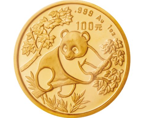 中国 (China) / ﾊﾟﾝﾀﾞ図 100元(1ｵﾝｽ) 金貨 1992年 KM395 / 未使用 / Panda 100 Yuan (1oz) Gold / UNC / 31.10g / 32.00mm / .999
