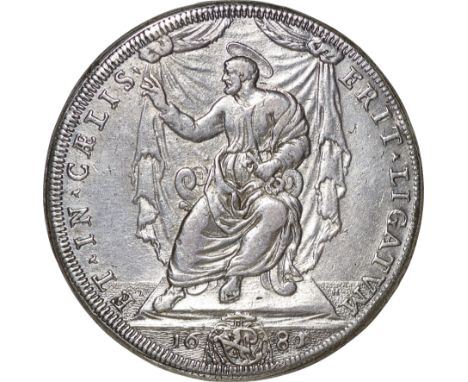 ﾊﾞﾁｶﾝ教皇領 (Papal States) / ｲﾝﾉｹﾝﾃｨｳｽ11世 1ｽｸｰﾄﾞ銀貨 1681年 D4090 / 美 / Innocentius XI 1 Scudo Silver / VF / 31.78g / 約44.00mm