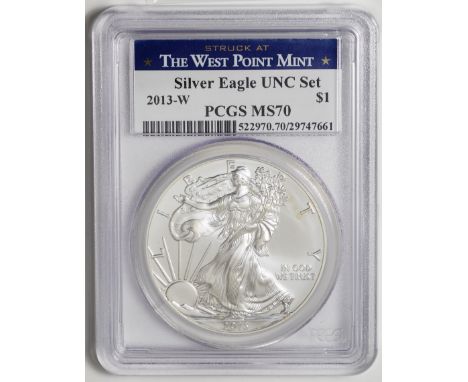 ｱﾒﾘｶ合衆国 (United States) / ｲｰｸﾞﾙ 1ﾄﾞﾙ銀貨 2013年(W) KM273 / 完全未使用 / American Eagle 1 Dollar Silver / BU / PCGS MS70 / 31.10g / 40