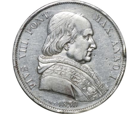 ﾊﾞﾁｶﾝ教皇領 (Papal States) / ﾋﾟｳｽ8世 1ｽｸｰﾄﾞ銀貨 1830年(B) KM1310 / 普/美 / Pius VIII 1 Scudo Silver / F/VF / 26.42g / 約37.50mm / .917