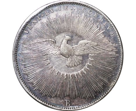 ﾊﾞﾁｶﾝ教皇領 (Papal States) / 紋章/鳩と光線図 1ｽｸｰﾄﾞ銀貨 1830年(B) KM1311 / 極美 / Cardinal arms/Radiant dove 1 Scudo Silver / EF / ﾄｰﾝ / 26.