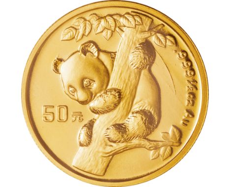 中国 (China) / ﾊﾟﾝﾀﾞ図 50元(1/2ｵﾝｽ)金貨 1996年 KM886 / 未使用 / Panda 50 Yuan (1/2oz) Gold / UNC / 15.55g / 27.00mm / .999