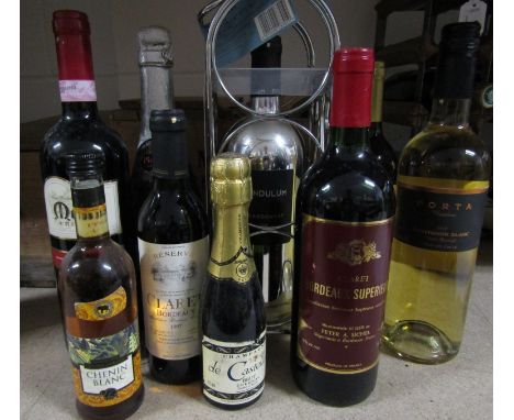 Six bottles of red, white and sparkling wine and three half bottles including Pendulum Chardonnay 2001, Claret Bordeaux 1997,