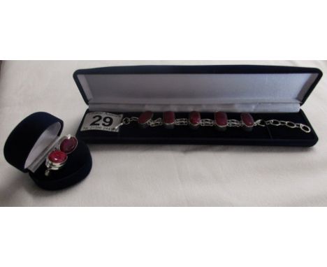 Ruby set silver bracelet and earrings