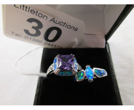 2 silver stone set rings - 1 amethyst