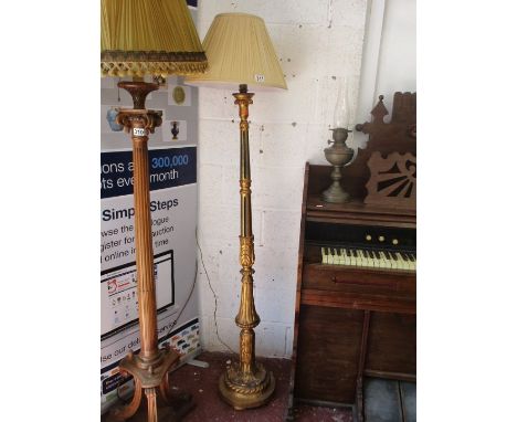 Gilt &amp; painted standard lamp with shade