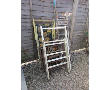 Wooden step ladder, deck chair, clothes airer etc