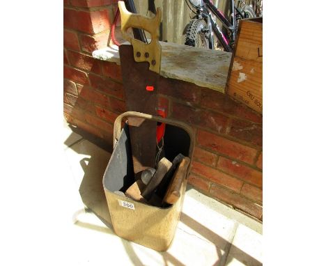 Wooden coal bucket with tools