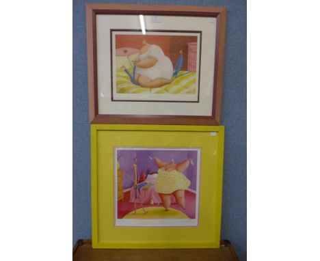 A Sarah Jane Szikora artist's proof print, Tickly Feet and a siged limited edition print, Strip Teaser, no. 140/850, both fra