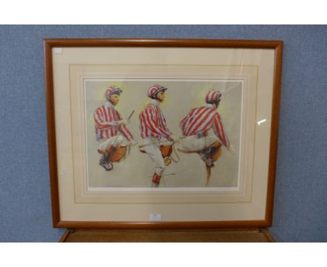 A Henry Koehler limited edition signed horse racing print, numbered 62/100, framed 