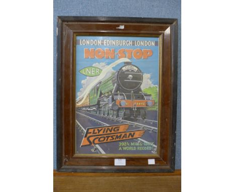 A Non Stop Flying Scotsman locomotive print, framed 