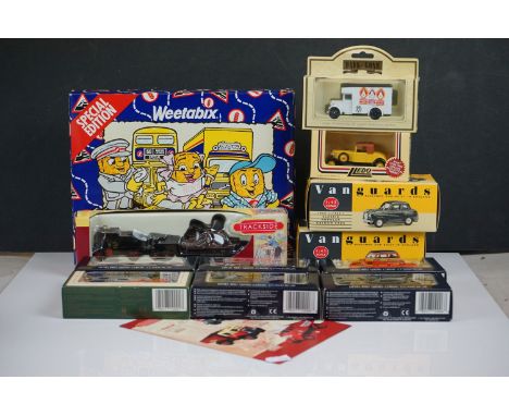 12 x Boxed diecast models to include 3 x Corgi featuring Weetabix collection and 2 x Vanguard to include VA25000 Red/Black Mi