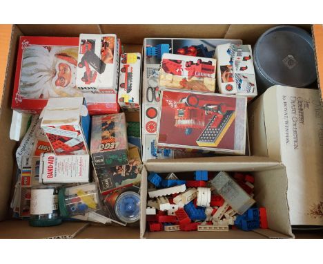 Eight boxed Lego sets to include 331 Dump Truck, 600 Ambulance, 2 x 606 Tipper Lorry, 230 Trees and Bushes, 270 Cyclists, 601