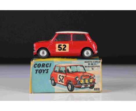 Boxed Corgi 321 Monte Carlo BMC Mini Cooper S diecast model in red, race number 52, decals vg, diecast vg with minor pain chi