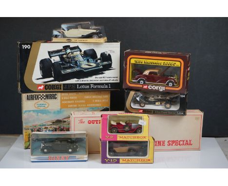 A collection of boxed model vehicles to include Corgi, Matchbox and Airfix, models include 1956 Mercedes 300SC, Lotus John Pl