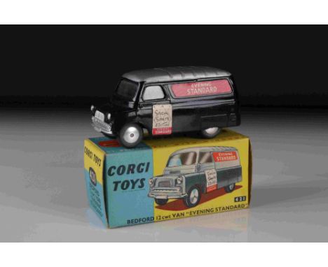 Boxed Corgi 421 Bedford 12cwt Van Evening Standard diecast model, in black with grey roof, diecast and decals vg, gd box 