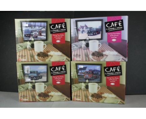 Four boxed 1:50 Corgi Cafe Connection ltd edn diecast models to include CC10801 Foden S21 Tipper with Gravel Load - Moreton C