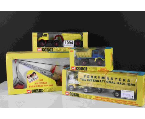 Four boxed Corgi Major construction diecast models to include 1153 Priestman Boom Crane with Grab, 1145 Mercedes Benz Unimog 