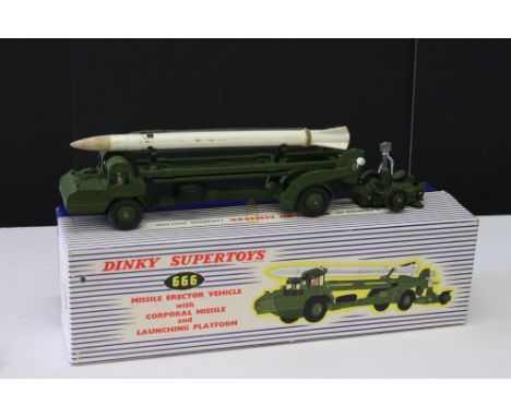 Boxed Dinky Supertoys 666 Missile Erector Vehicle with Corporal Missile and Launching Platform diecast model, gd overall cond