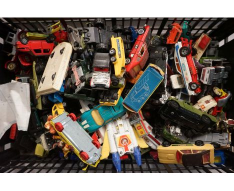 Quantity of mid 20th C onwards play worn diecast models to include Matchbox, Corgi, and Dinky, featuring Corgi Batmobile and 