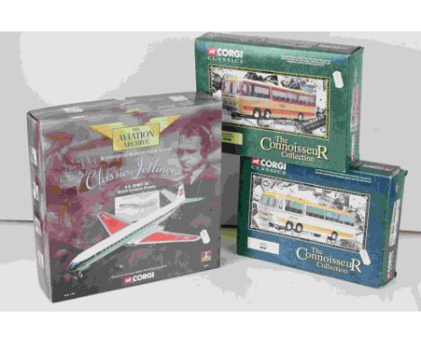 Three boxed Corgi diecast models to include 2 X Connoisseur Collection featuring 35301 Yelloways Bedford Val Set and 35303 Se