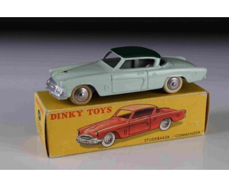 Boxed French Dinky 24Y Studebaker Commander diecast model in two tone green, diecast ex, box vg 