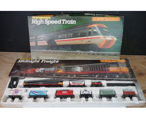 Collection of OO gauge model railway to include boxed Hornby R674 Midnight Freight set with locomotive and all 8 x items of r