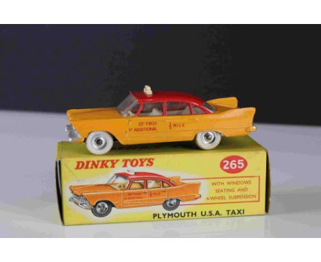 Boxed Dinky 265 Plymouth USA Taxi diecast model in vg condition, gd box 