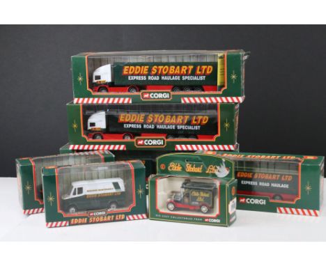 Seven boxed Corgi Eddie Stobart diecast models to include 2 x 59502 ERF Curtainside Trailer, 59516 Volvo Short Wheelbase Lorr