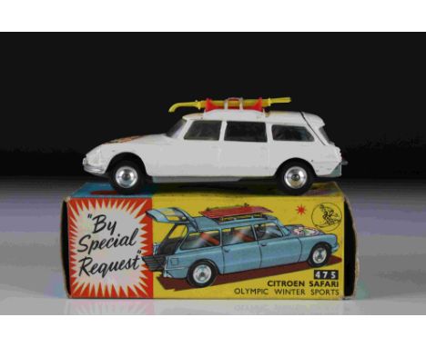 Boxed Corgi 475 Citroen Safari Olympic Winter Sports 'By Special Request' diecast model in white with skier figure, skies and