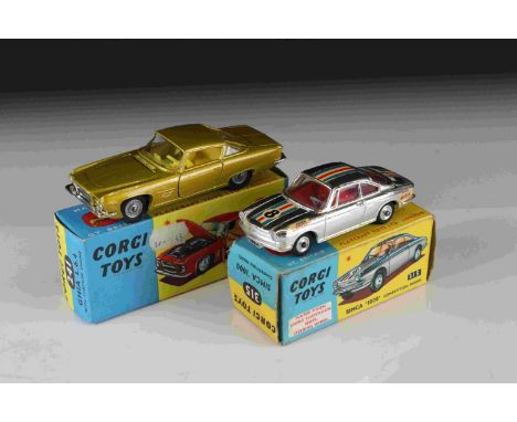 Two boxed Corgi diecast models to include 241 Ghia L.6.4 with Chrysler engine in gold and 315 Simca 1000 Competition Model in