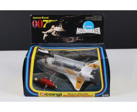 Boxed Corgi 649 James Bond Moonraker 649 Space Shuttle diecast model, diecast vg, box vg with a squash to box window 