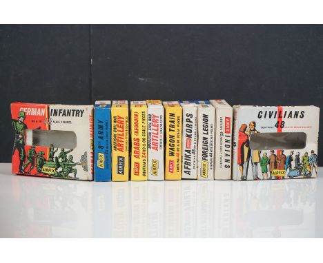 10 Boxed Airfix plastic military figure sets to include German Infantry, 8th Army, Arabs, Train Korps etc 
