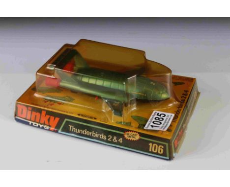Boxed Dinky 106 Thunderbirds 2 &amp; 4 diecast model in excellent condition, box vg with small tear to one end, discolouring 