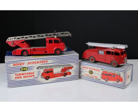 Two boxed Dinky Supertoys Fire Service diecast models to include 959Turntable Fire Escape and 955Fire Engine, diecast showing