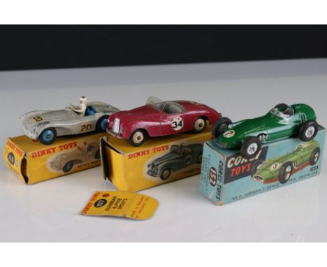 Three boxed diecast models to include 2 x Dinky (110 Aston Martin DB3 Sports in grey, with driver, blue interior and hubs &am