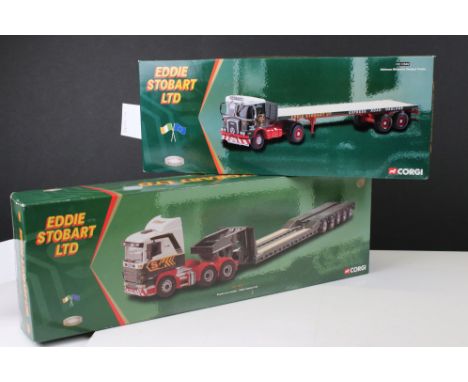 Two boxed ltd edn Corgi Eddie Stobart diecast models to include CC12203 Scania Low Loader and CC12502 Atkinson Borderer Flatb