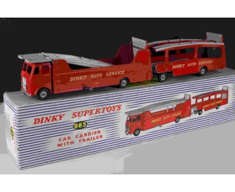 Boxed Dinky Supertoys 983 Car Carrier with Trailer diecast model, some paint loss but gd overall, box gd