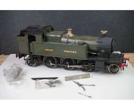 Kit built brass G scale 2-6-2 GWR locomotive in green, part built, items appears gd 