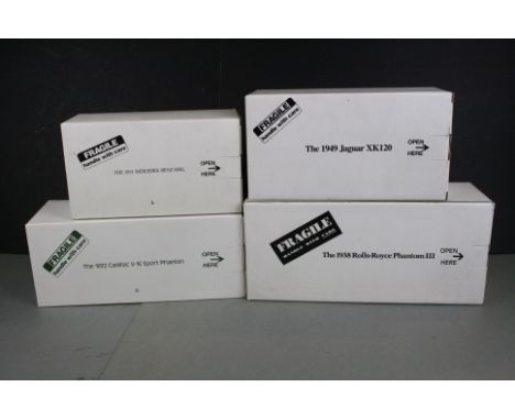 Four boxed Danbury Mint 1:24 scale diecast models to include 1931 Mercedes-Benz SSKL in black, 1949 Jaguar XK120 in black, 19