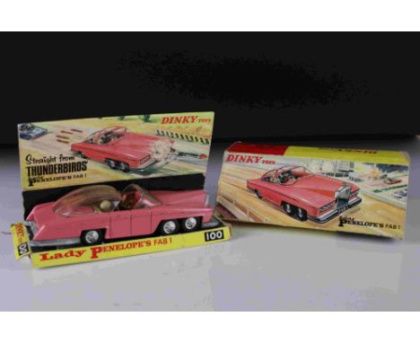 Dinky 100 Thunderbirds Lady Penelope's FAB 1 diecast model with both figures, diecast gd with some paint chips, 1 x missile, 