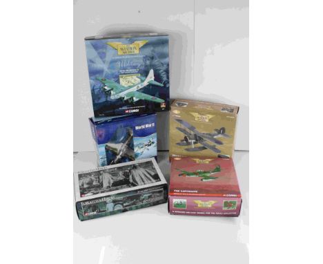 3x boxed Corgi The Aviation Archive to include 1:144 48203 Boeing 299 Fortress IIA RAF Coastal Command (with coa) 1:72 AA3570