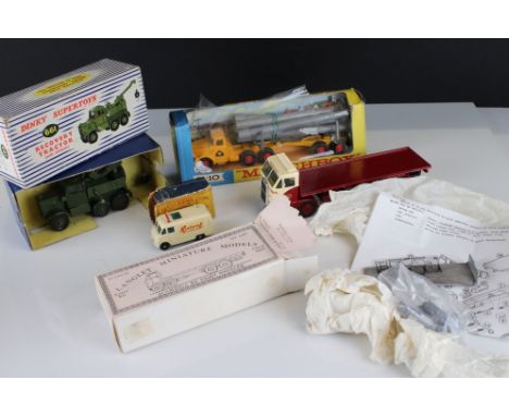 Five boxed diecast models to include Dinky Supertoys 661 Recovery Tractor, Matchbox KingSize K10 Pipe Truck, diecast flatbed,