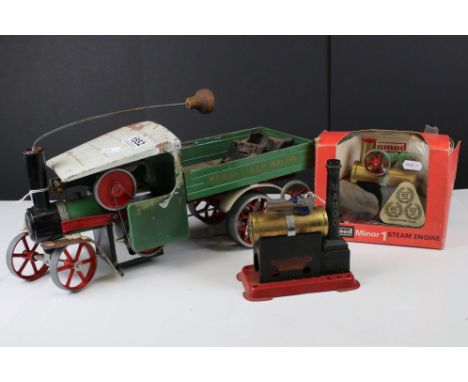 Three Mamod Steam engines to include SW1 Steam Wagon, boxed Minor 1 and another Station Engine, condition varies and showing 