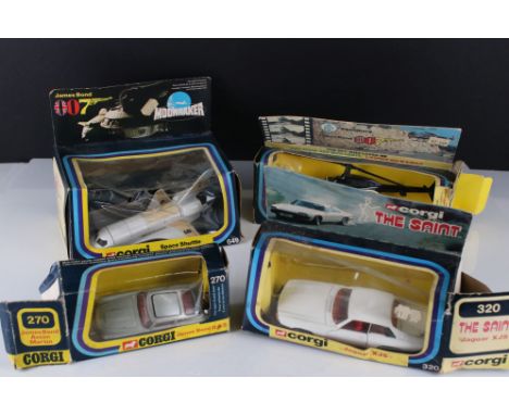 Four boxed Corgi TV related diecast models to include James Bond 007 x 3 (270 Aston Martin with one figure, 926 Stronberg Hel