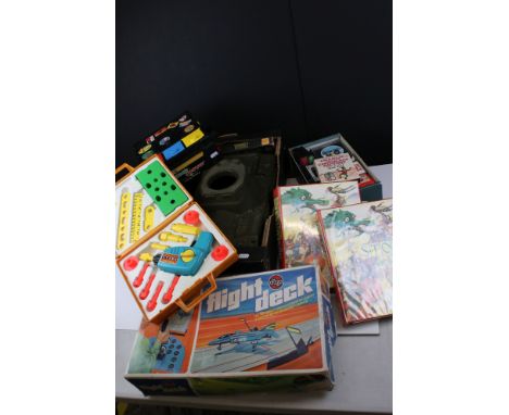 Group of mixed toys and games to include Action Man Centurion Tank, Story Teller folders and cassette tapes, Fisher Price Mag