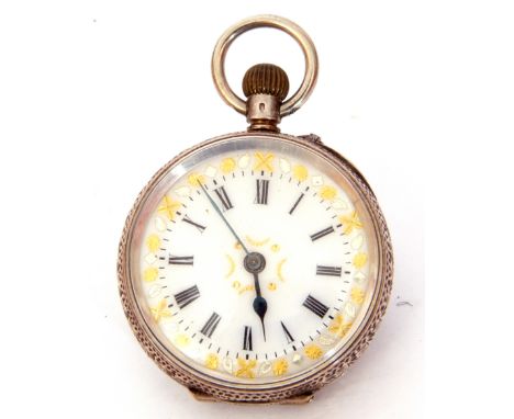 Last quarter of 19th/first quarter of 20th century Continental white metal cased fob watch with button wind, blued steel hand