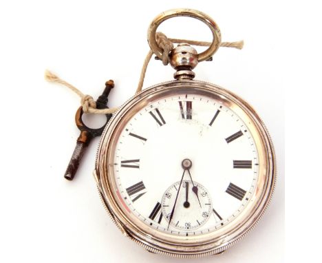 Last quarter of 19th/first quarter of 20th century Continental white metal cased pocket watch with key wind, having blued ste